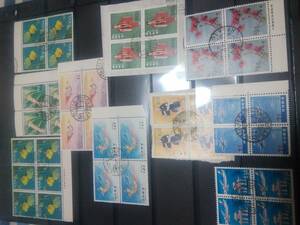 琉球、記念/通常/航空切手など：田型やブロック＝各々満月消印、切手のカタログ総額約6000円、状態良好
