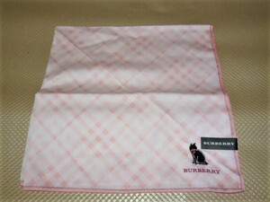 バーバリー BURBERRY ピンク チェック ネコ 猫 ねこ刺繍 大判ハンカチ 正規品 新品 B80