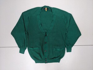 9．dunhill イタリア製 90s ピケ生地 細畝 ヴィンテージ コットン ニット カーディガン ダンヒル メンズS 緑 x601