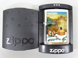 新品 未使用品 2001年製 ZIPPO ジッポ commune with nature ランタン ルアー リール 釣り シルバー 銀 オイル ライター USA