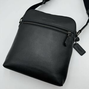 1円【極美品】入手困難品 定価11万円 コーチ COACH ヒューストン ショルダーバッグ ボディ フライト サコッシュ レザー メンズ ビジネス 黒