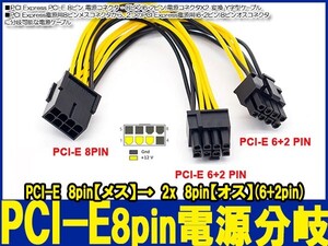 新品良品即決■ PCI Express■PCI-E 8pin【メス】→ 2x 8pin【オス】(6+2pin) 電源分岐ケーブル