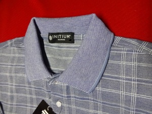 新品 ＩＮＩＴＩＵＭ　ＨＯＭＭＥ　ポロ　長袖　LＬ　紺系　格子柄　綿混/ＰＯＬＯパパ レターパックライト