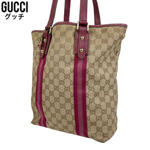 良品　GUCCI グッチ　トートバッグ　GGキャンバス　シェリーライン　ピンク　ハンドバッグ　ショルダーバッグ　162899 203998 手提げ　