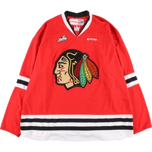 古着 90年代 CCM NHL CHICAGO BLACKHAWKS シカゴブラックホークス Vネック ゲームシャツ ホッケーシャツ カナダ製 メンズXXXL /eaa320328