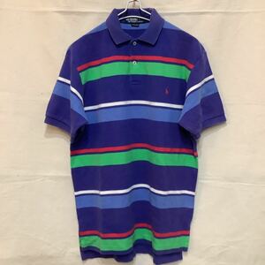 196.ラルフローレン半袖ボーダーポロシャツ古着アメカジUSAアメリカボーダーサイズM位RALPH LAUREN POLO ポロシャツメンズ