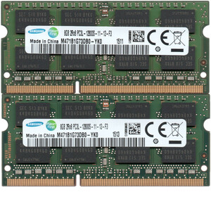 【DDR3 8GBx2枚 合計16GB ノートPC用】＜動作確認済＞SAMSUNG 低電圧メモリ 1.35V DDR3L-1600 (PC3L-12800S) M471B1G73DB0-YK0【中古】H220