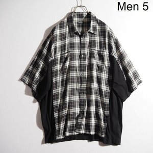 C2553P　▼Undercoverism アンダーカバイズム▼　23SS 切り替え ドッキング 半袖シャツ チェック ブラック 5/2XL UI1C4405 春夏 rb