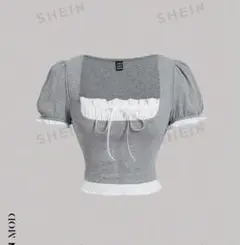 SHEIN レーストリムバブルスリーブＴシャツ