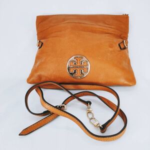 【良品】TORY BURCH トリーバーチ クラッチ ショルダーバッグ 2WAY ロゴ金具 レザー ブラウン　救い ヴィンテージ 鞄 セカンド A-11