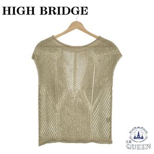 ☆美品☆ HIGH BRIDGE ハイブリッジ トップス ブラウス 重ね着 編み ノースリーブ レディース ブラウン L 901-3921 送料無料 古着