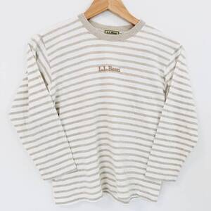 F962ii　L.L.Bean（エルエルビーン）　サイズM　ロングTシャツ　ボーダーシャツ　クルーネック　ベージュ×ホワイト　メンズ　綿100％