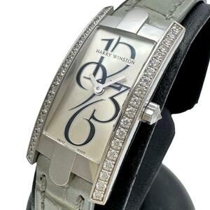 ハリーウィンストン アヴェニューCミニ ダイヤモンド AVCQHM16WW040 腕時計 K18WG クオーツ シルバー文字盤/革 レディース