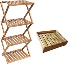 アウトドアラック 収納棚 竹製 4段 取っ手付き 収納袋付き 折り畳み式