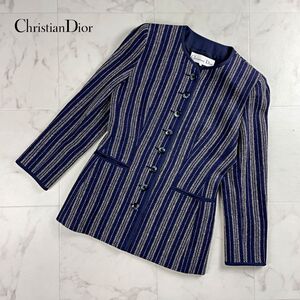 美品 Christian Dior クリスチャンディオール ノーカラージャケット ショートコート ネイビー 紺色 サイズ9*XC29