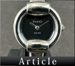 205252□動作確認済 GUCCI グッチ バングルウォッチ 腕時計 クォーツ 2針 1400L SS ブラック シルバー レディース アナログ/ D