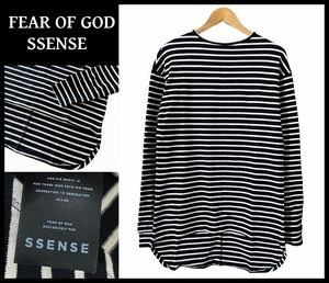 送無 美品 限定 コラボ FEAR OF GOD × SSENSE フィアオブゴッド 4th STRIPED L/S CREWNECK ボーダー ストライプ ロング丈 肉厚 Tシャツ S