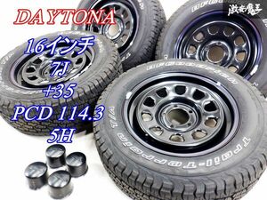 【 美品!! 】【 22年製 バリ山タイヤ付 】 DAYTONA デイトナ 16インチ 7J +35 PCD 114.3 5H タイヤホイール 4本 デリカ RAV4 CX-5 棚38B