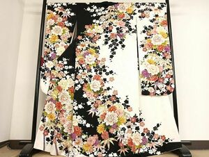 平和屋-こころ店■豪華振袖　駒刺繍　草花文　暈し染め　金彩　正絹　逸品　AAAH4509Bzg