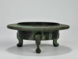 UD19-1　中国美術　古銅製　三足　盤口　香炉　時代物　古物　唐物　高麗銅器？　明代？