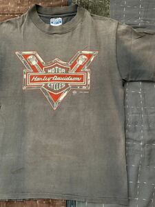 雰囲気抜群 80s harley davidson vintage Tシャツ フェイド 墨黒 USA製 アメリカ製 ビンテージ ハーレー フェード 