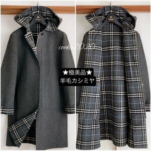 高級【極美品★羊毛カシミヤコート】BURBERRY、バーバリーロンドン、ノバチェック、人気デザイン、年末年始、希少、上質、Mサイズ アウター