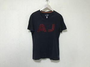 本物アルマーニジーンズARMANI JEANS AJコットンロゴベロアプリント半袖Tシャツメンズサーフアメカジサーフミリタリー黒ブラックL