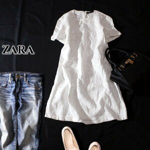 ☆☆ 美品 ザラ ウーマン ZARA WOMAN ☆☆ 可愛い刺繍入り リネン チュニック XS 春 夏 23E07