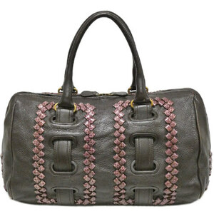 ボッテガヴェネタ バッグ BOTTEGA VENETA ボッテガ ボストンバッグ パイソンxレザー イントレチャート ブラウンxピンク JJS00883