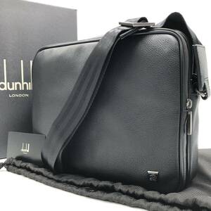 1円【未使用級/現行ロゴ】dunhill ダンヒル メンズ ショルダーバッグ 斜め掛け メッセンジャー ビジネス ADロゴ レザー 本革 ブラック 黒