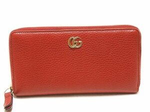 GUCCI グッチ GGマーモント ラウンドファスナー 長財布 ☆ 456117 レッド系 レディース ゴールド金具 ▼ヨロト00/6B