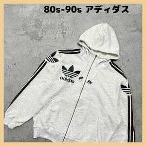 希少 80s-90s アディダス adidas デサントDESCENTE ジップアップパーカー デカロゴ トップス 長袖 スウェット トレーナー サイズL 玉FL1239