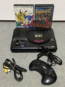 KB1822【ジャンク】SEGA セガ メガドライブ 本体 HAA-2510 コントローラー付き・ソフト ベアナックル/ソニック・ザ・ヘッジホッグ 中古