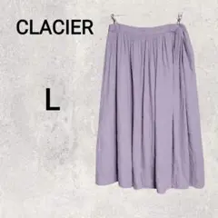 【CLACIER】フレアスカート (L) ムラサキ ウエストゴム プリーツ 薄紫