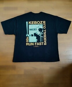 ★KEBOZ ケボズ 半袖トレーナー Tシャツ 黒 L バックプリント コットン100% ベースボールプリント 厚手生地で丈夫 ユニセックス