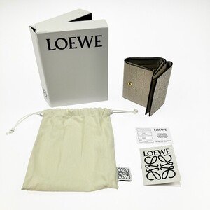 ▽▽ LOEWE ロエベ 牛革 カーフ ミニ財布 3つ折り財布 箱・布袋付 262140 ベージュ やや傷や汚れあり