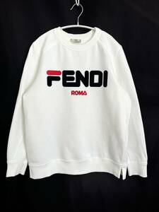 6J2719【本物保証】フェンディ フィラ コラボ スウェット トレーナー 長袖 トップス ホワイト #S ロゴ FENDI FILA