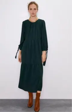 新品☆ZARA ザラ リボン付きギャザーワンピース