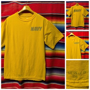 00s usnavy 米軍実物 放出品 ステンシル入 IPFU training-T-shirt 両面 リフレクター NAVY ロゴ Tシャツ usarmy USMC 古着