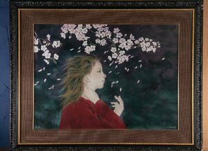 【絵画】 山下保子 (やましたやすこ) さくら シルクスクリーン HC29/35 額装 E773 画廊 インテリア カフェ リビング 古美術 骨董 抽象画