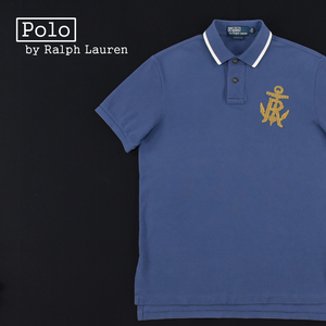 送料300円│POLO RALPH LAUREN ポロ ラルフローレン★CUSTOM FIT イカリ アンカー 刺繍付き 半袖ポロシャツ 薄ネイビー メンズ M（175/96A