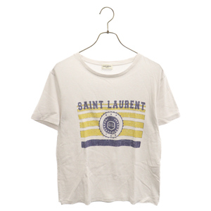 サンローランパリ 18AW 1971 SL Flag Logo Ivory T-Shirt 1971 フラッグプリント クルーネック半袖Tシャツ 525481 YB2UH ホワイト