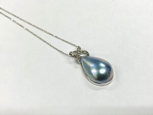 【クリスマスセール】K18WG マベパール ダイヤモンドネックレス 0.05ct パールサイズ 2.1×1.3cm 重量約5.6ｇ 真珠 アクセサリー