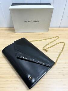 ☆良品☆ HANAE MORI ハナエモリ 森英恵 2way クラッチバッグ チェーン ショルダーバッグ ラインストーン金具