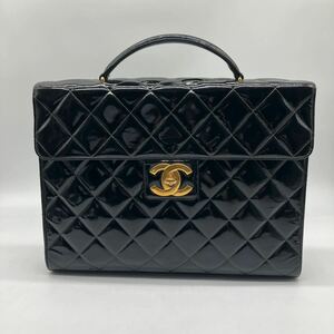 美品 CHANEL シャネル パテントレザー エナメル マトラッセ デカココマーク ビジネスバッグ ブリーフケース ハンドバッグ ブラック