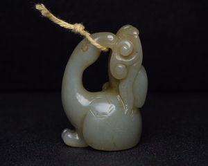 【聚寶齋*和田玉精彫*鵝如意】置物 賞物 中国時代美術 時代物