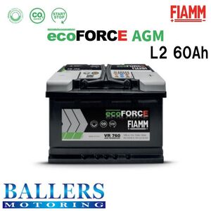 FIAMM バッテリー ecoFORCE AGM/60Ah L2 VW ゴルフ 7 5G1 BQ1 BE1 BE2 e-Golf 2014年3月～2017年2月 VR680 フィアム