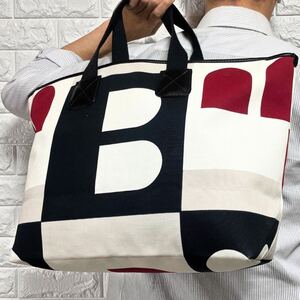 美品/A4収納◎ バリー BALLY メンズ 大容量 トートバッグ Bロゴ ビジーB 総柄 キャンバス レザー 本革 ビジネス 入手困難◎