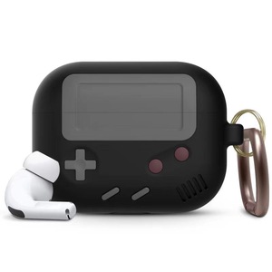 Airpods pro エアポッズプロ イヤホン イヤフォン ケース カバー ゲームボーイ ゲーム機 レトロ 可愛い おしゃれ カラビナ付き 黒 ブラック