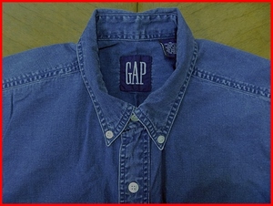 ◆未使用!1990年 GAP オールドギャップ ネイビー長袖ボタンダウンシャツM ヴィンテージ加工 旧タグ デッドストック 激レア! ロス直営店購入